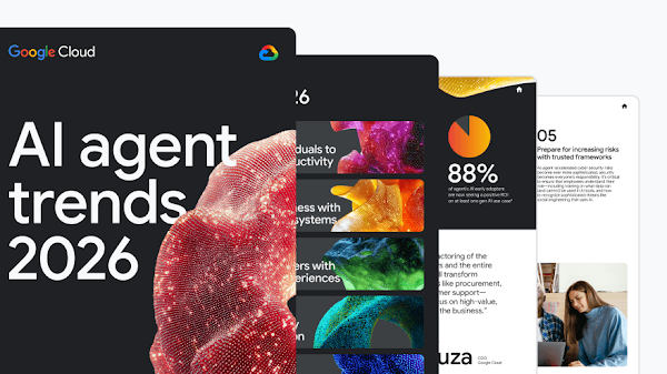 Cover of AI Agent Trends 2026, Healthcare and Life Sciences and some internal report pages.