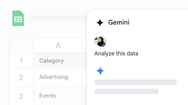 Egy felhasználó utasítást ad a Gemini a Google Táblázatokban szolgáltatásnak, hogy elemezze az általa használt adatokat.