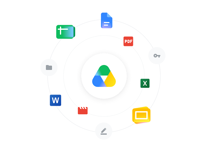 Chmura z logo popularnych usług Google Workspace