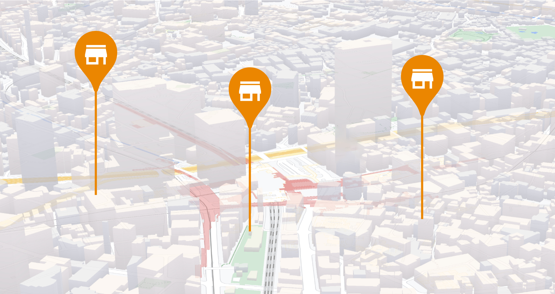 Map with retail stores marked by pins