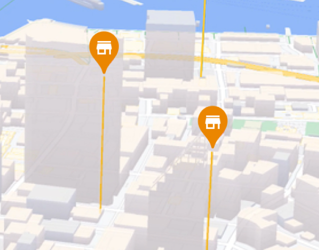 Map with retail stores marked by pins