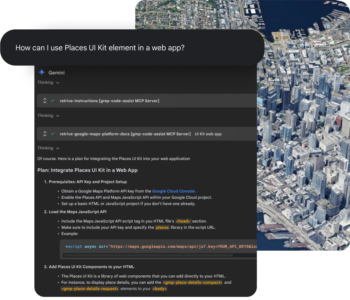 Example of Code Assist being used to generate Places UI Kit code.
