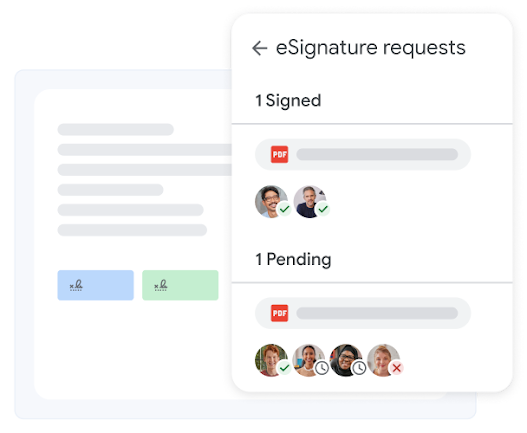 Stylised UI depicts the number of pending and completed eSignature requests.