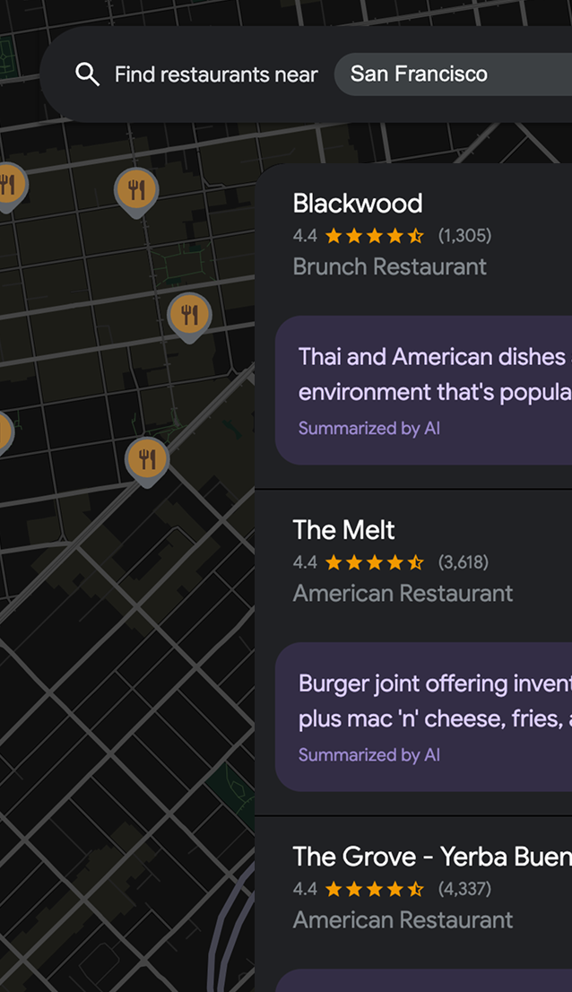Map of restaurants in a neighborhood with reviews
