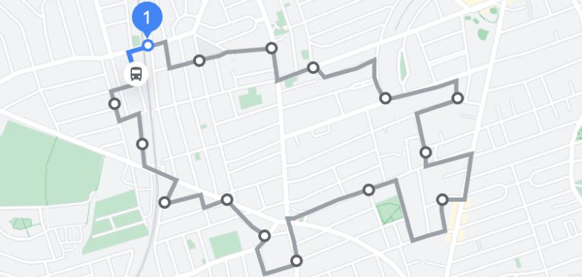 Mapa da rota com waypoints