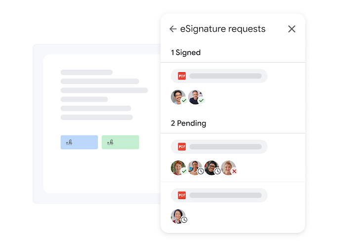 Stylised UI depicts the number of pending and completed eSignature requests.