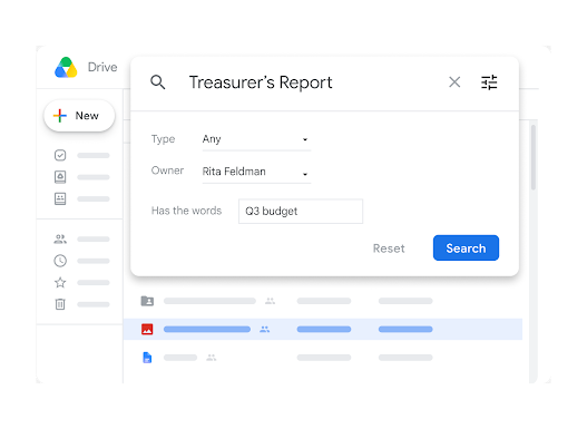Grafik der Google Workspace-Oberfläche – Suche in Google Drive