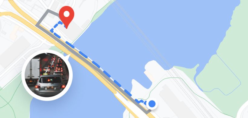 Mapa com uma foto do tráfego