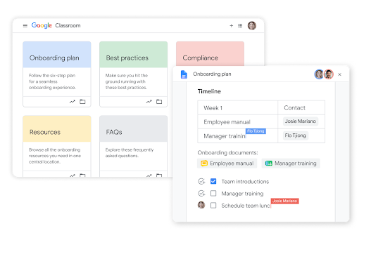 Grafik der Google Workspace-Oberfläche – mit Drive und Docs gemeinsam am Schulungsplan arbeiten