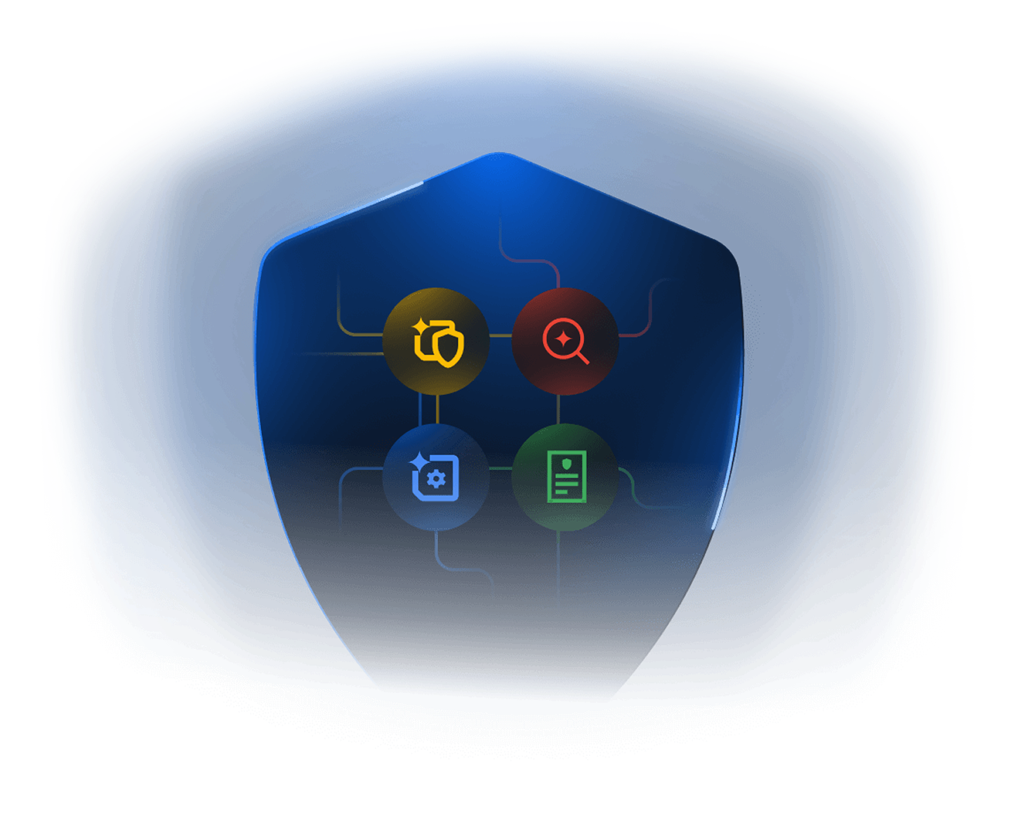 An illustration of a shield with icons representing AI responsibility.