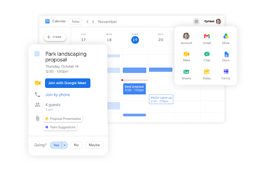 Grafik der Google Workspace-Oberfläche – Termin in Google Kalender und andere Apps