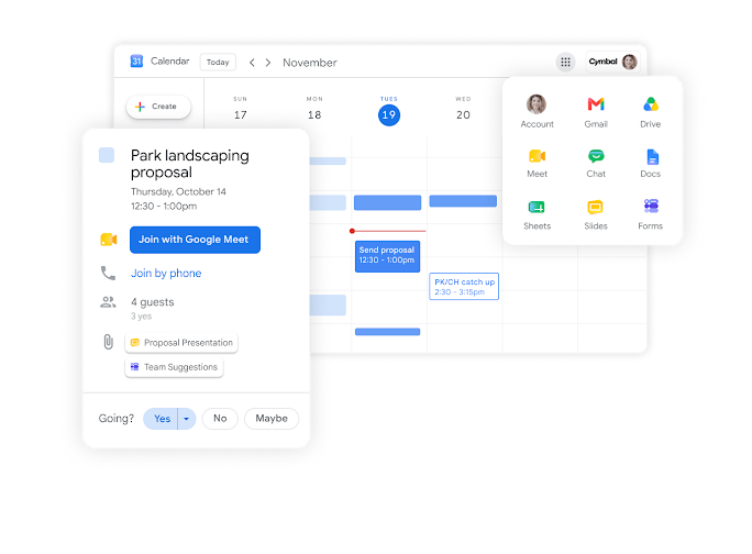 Grafik der Google Workspace-Oberfläche – Termin in Google Kalender und andere Apps