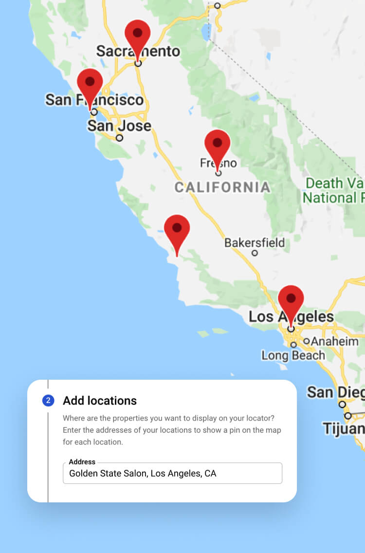 Map with location pins being added to it.